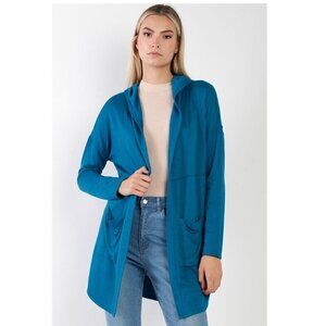 Womens Long Sleeve Open Front Hooded Cardigan Soft Comfortable Blue Sizes S M L